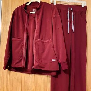 Figs burgundy set jacket kade pants Catarina top